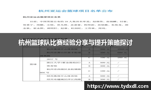杭州篮球队比赛经验分享与提升策略探讨